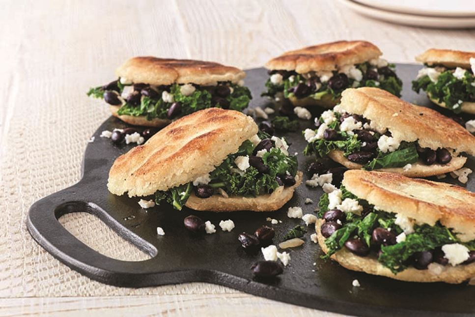 Kale, Onion and Black Bean Arepas