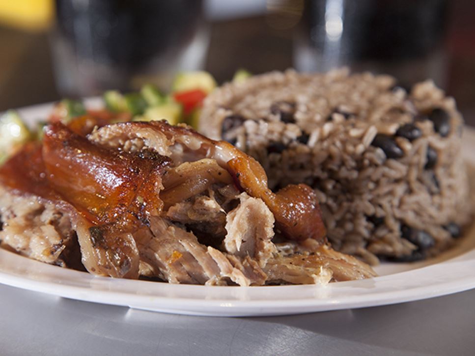 Traditional pork and beans dish in Puerto Rico
